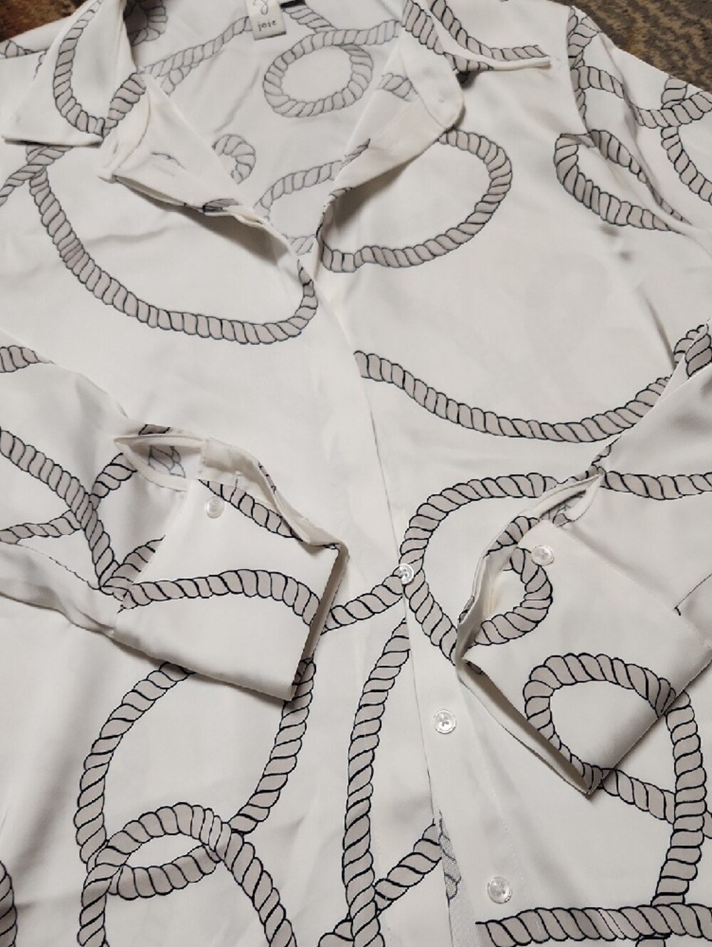 Joie White Button-Down Shirt with Gray Rope Print - Picture 3 of 10